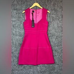 Pinko Panare sleeveless Mini Dress 6 Fuchsia  Visible Stitching Made In Italy
